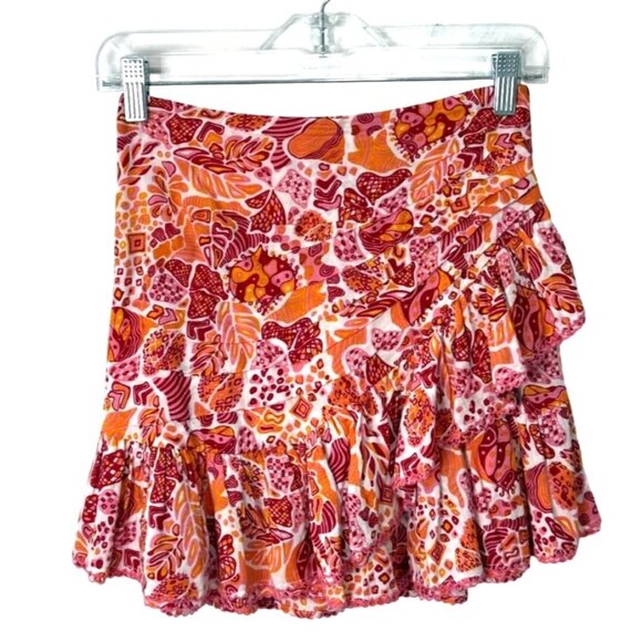 Poupette St. Barth Mabelle Mini Skirt Red Chagal Ruffled Womens XS - Picture 2 of 10